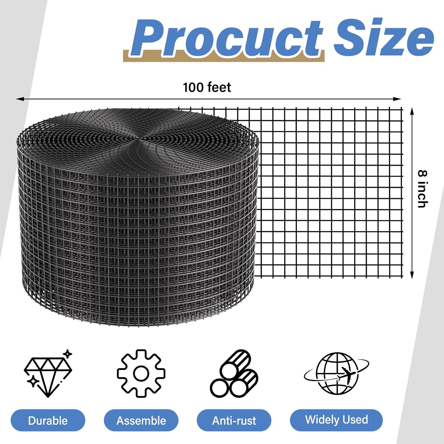 Solar Panel Bird Guard,8in x 100ft Critter Guard Galvanized PVC Coated Mesh Roll