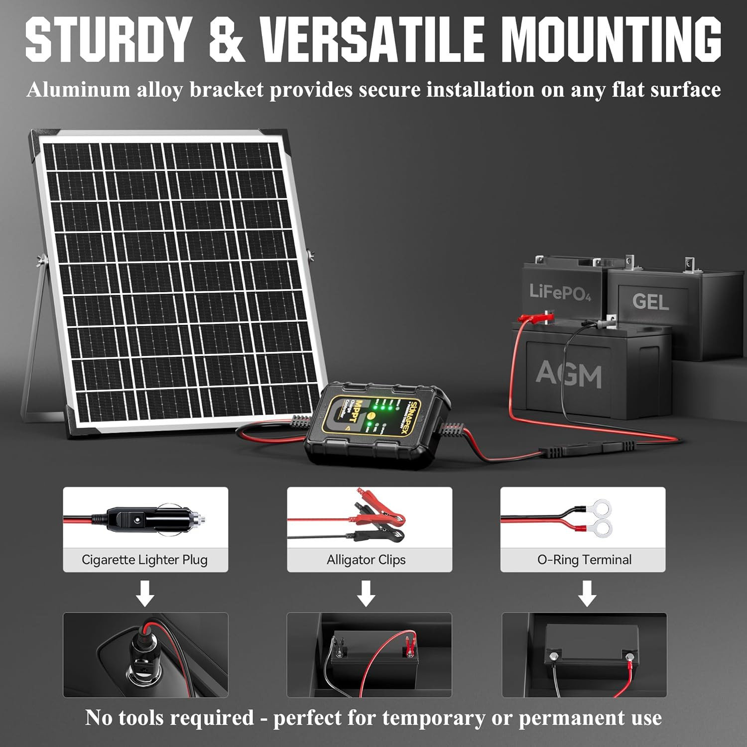 12V Solar Battery Charger: 25W Waterproof Solar Panel Kit- Aluminum Trickle Char