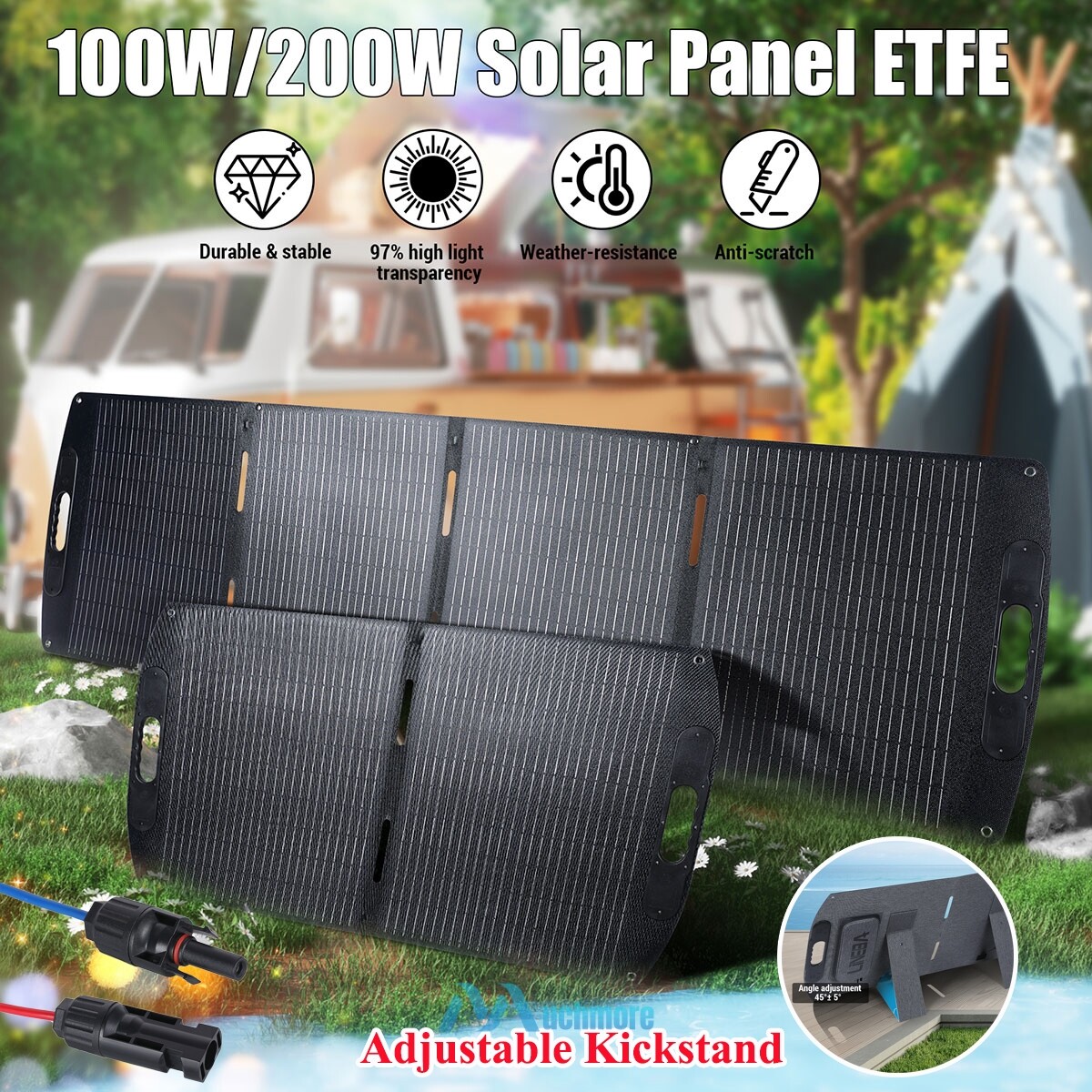 Portable 200W 100W Foldable Solar Panel w/ Controller & Inverter For Camping RVs