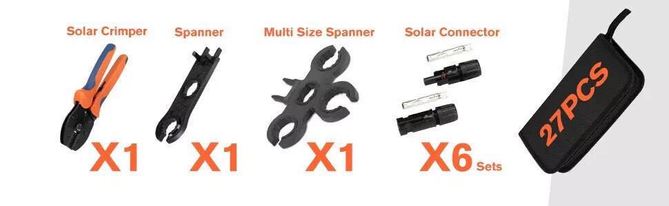 27PCS Solar Panel Cable Wire Connectors Crimper PV Crimping Pliers Tools Set Kit