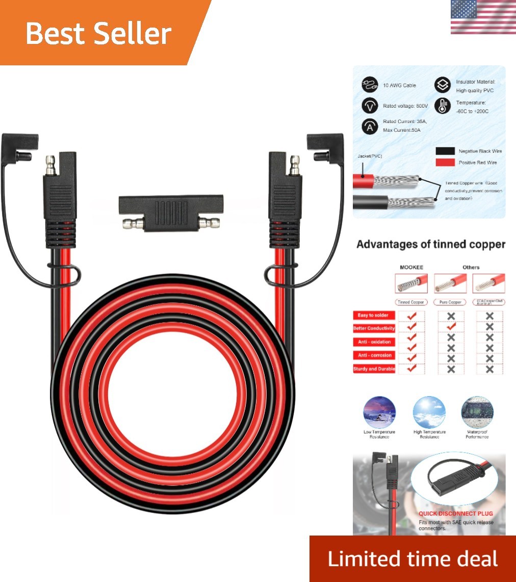 Robust 20FT SAE Extension Cord for Quick Disconnect – Ideal for Solar and RV Use
