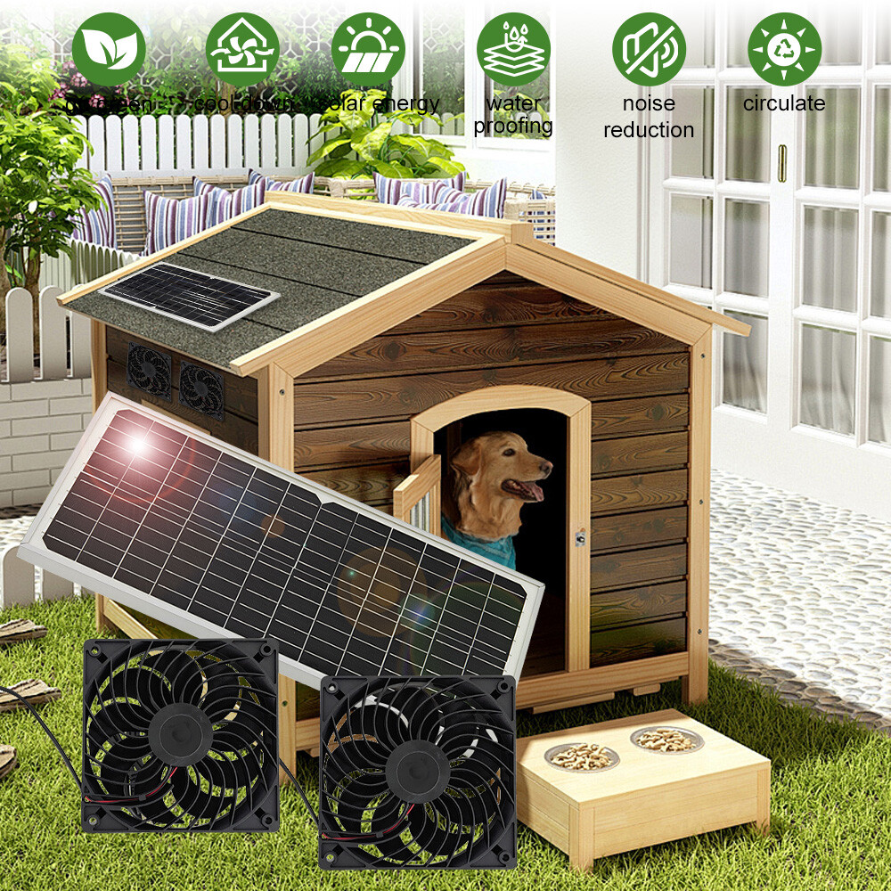 Kit de ventilador doble con energía solar de 30W para gallinero mascotas perro