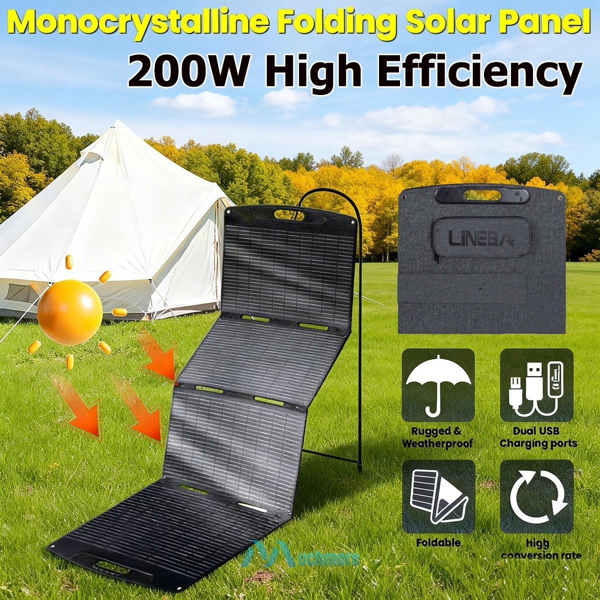 Foldable Solar Panel 100W 200W Portable Camping Solar Charger Power Station IP67