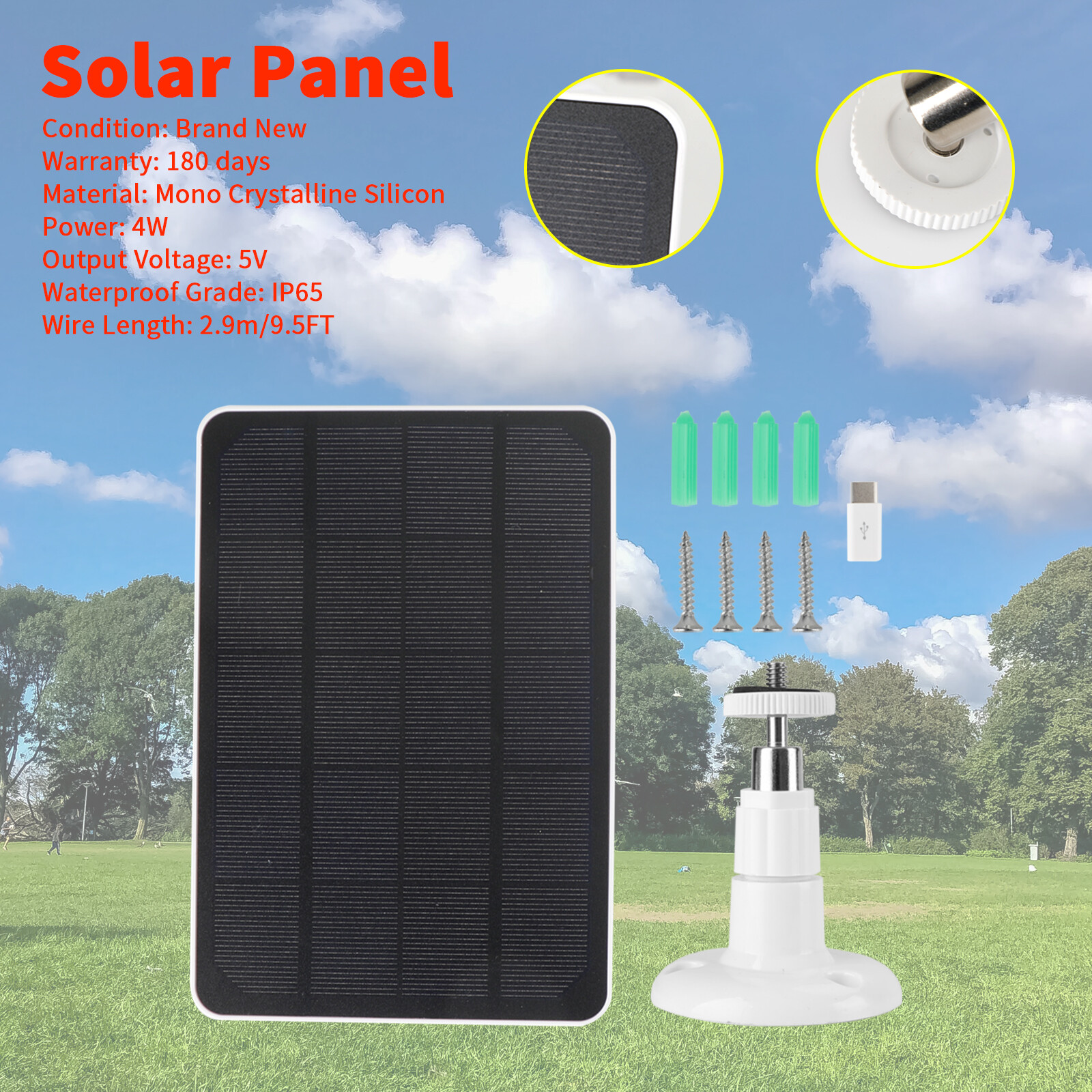 4W 5V Portable Solar Panel IP65 Waterproof Monocrystalline for Security Camera U