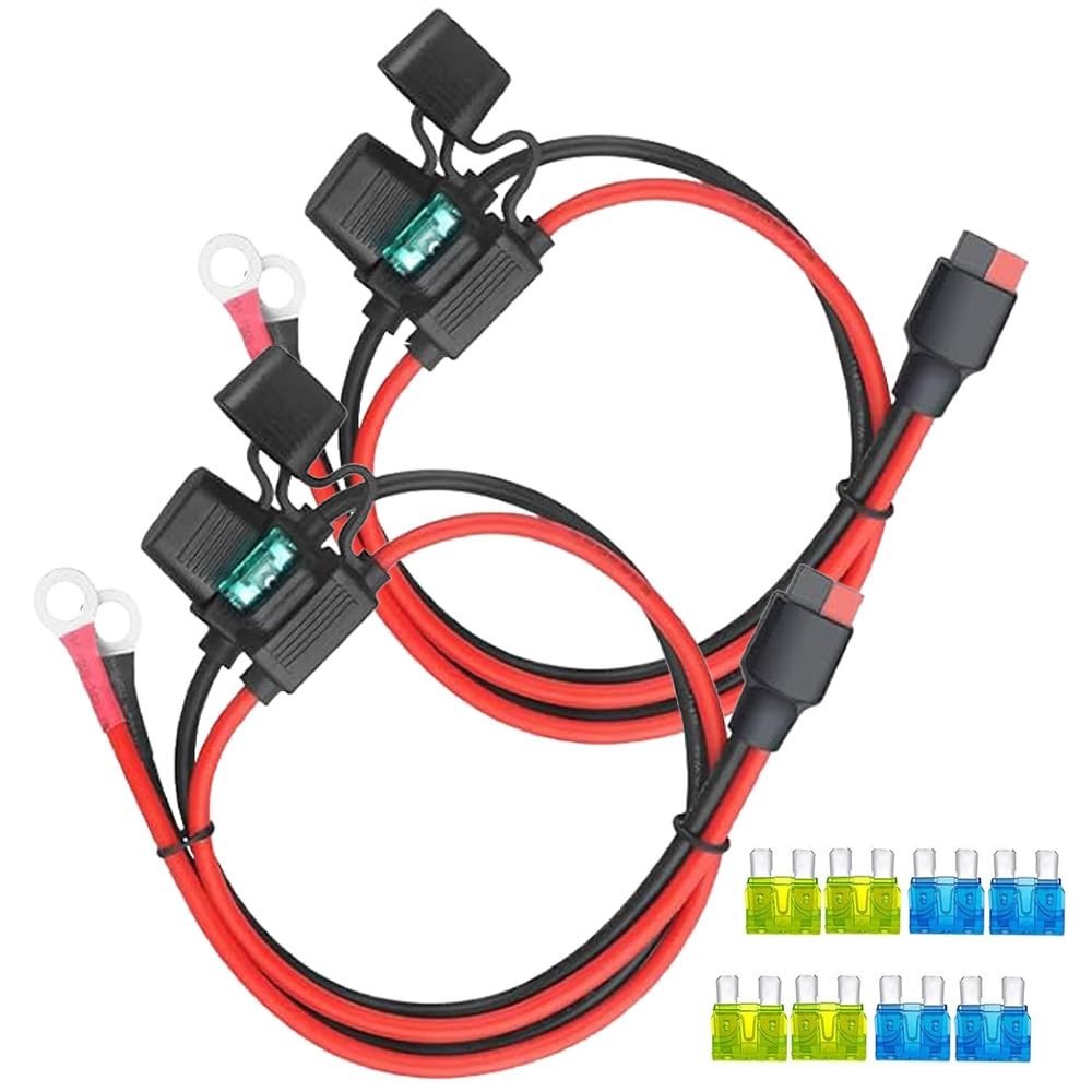 2Pack 12AWG Solar Connector O Ring Terminal, Dual Fuse Holder Cable 2FT for Powe