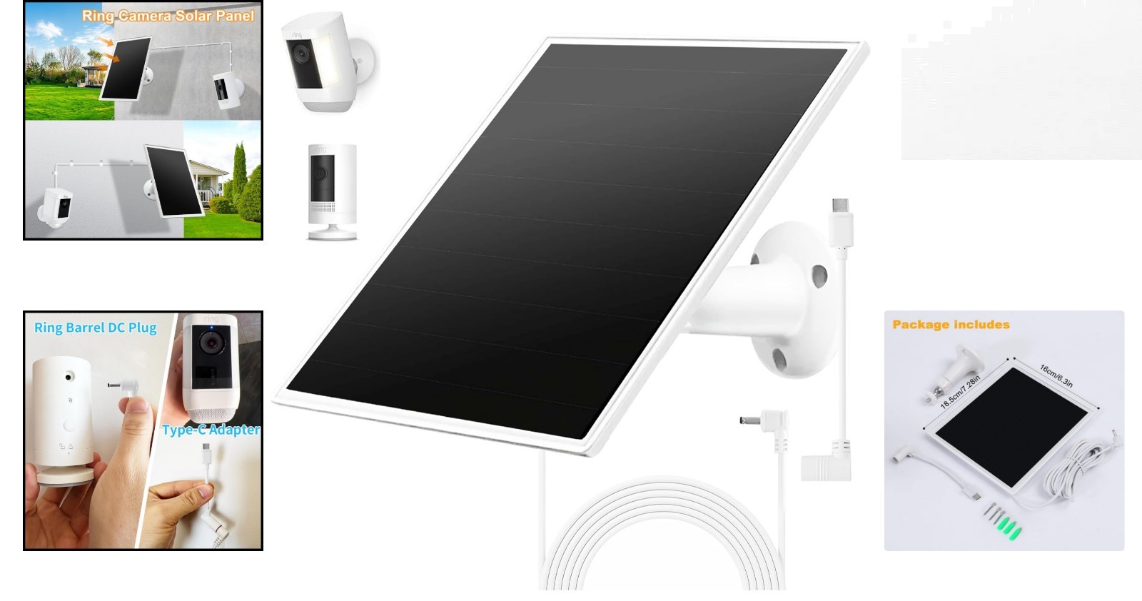 Durable Waterproof Solar Panel for Ring Battery Cameras – 360° Adjustable Mount
