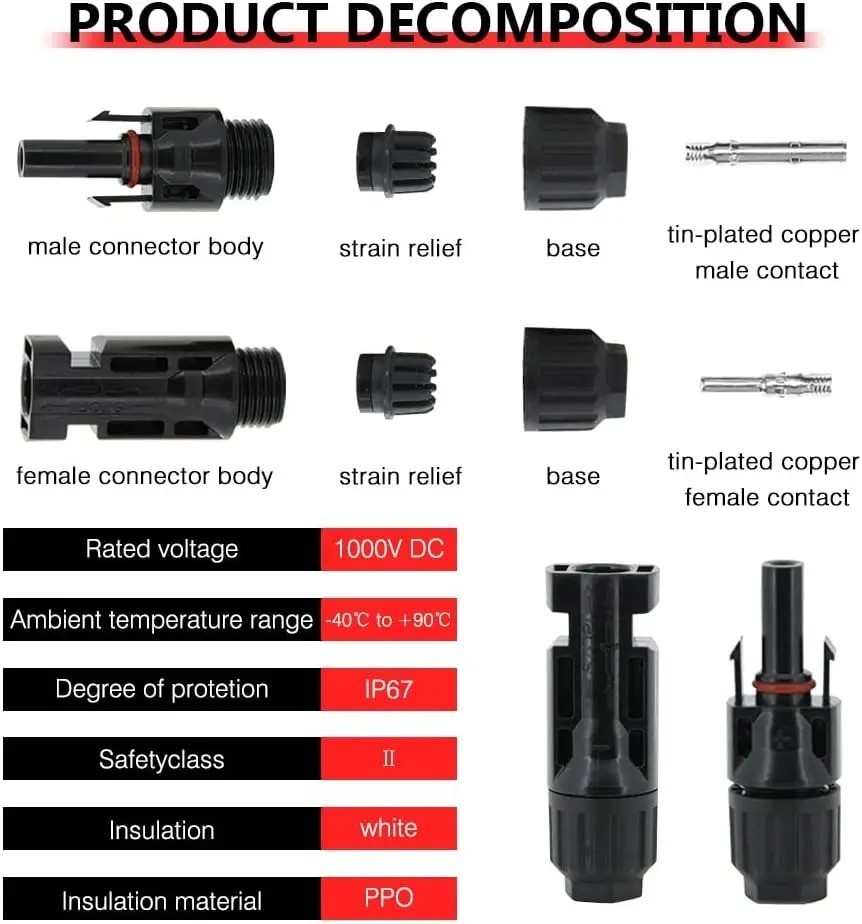 12 PCS Solar Connectors with Spanners Solar Panel Cable Connectors 6 Pairs Male/