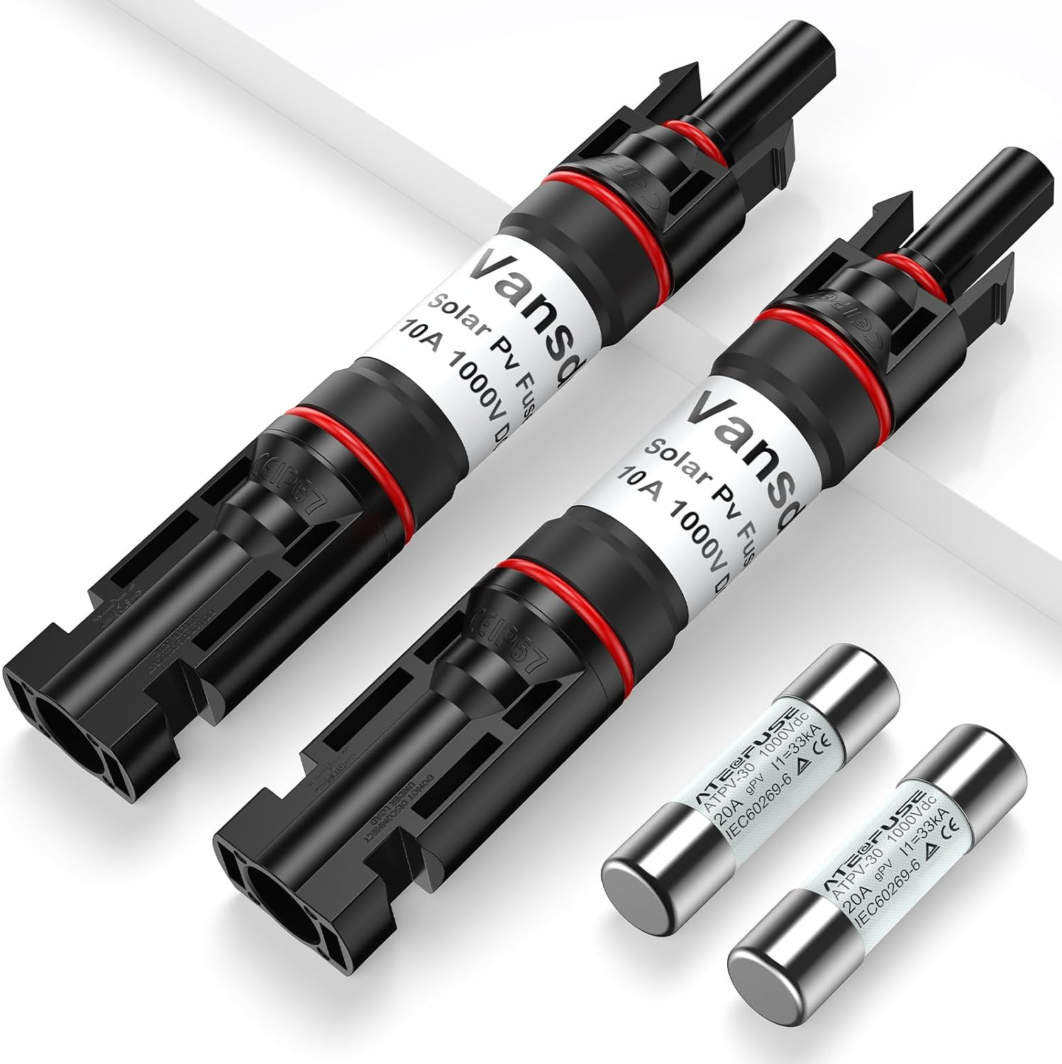 10A Solar Fuse 2Pcs,Solar Fuse Holder Inline for Solar Panel and Solar Controlle