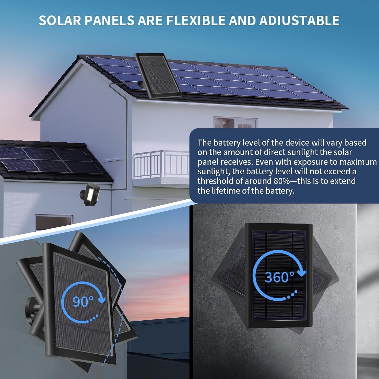 5W Waterproof Solar Panel for Ring Camera with 10FT Cable, Black 1 Pack