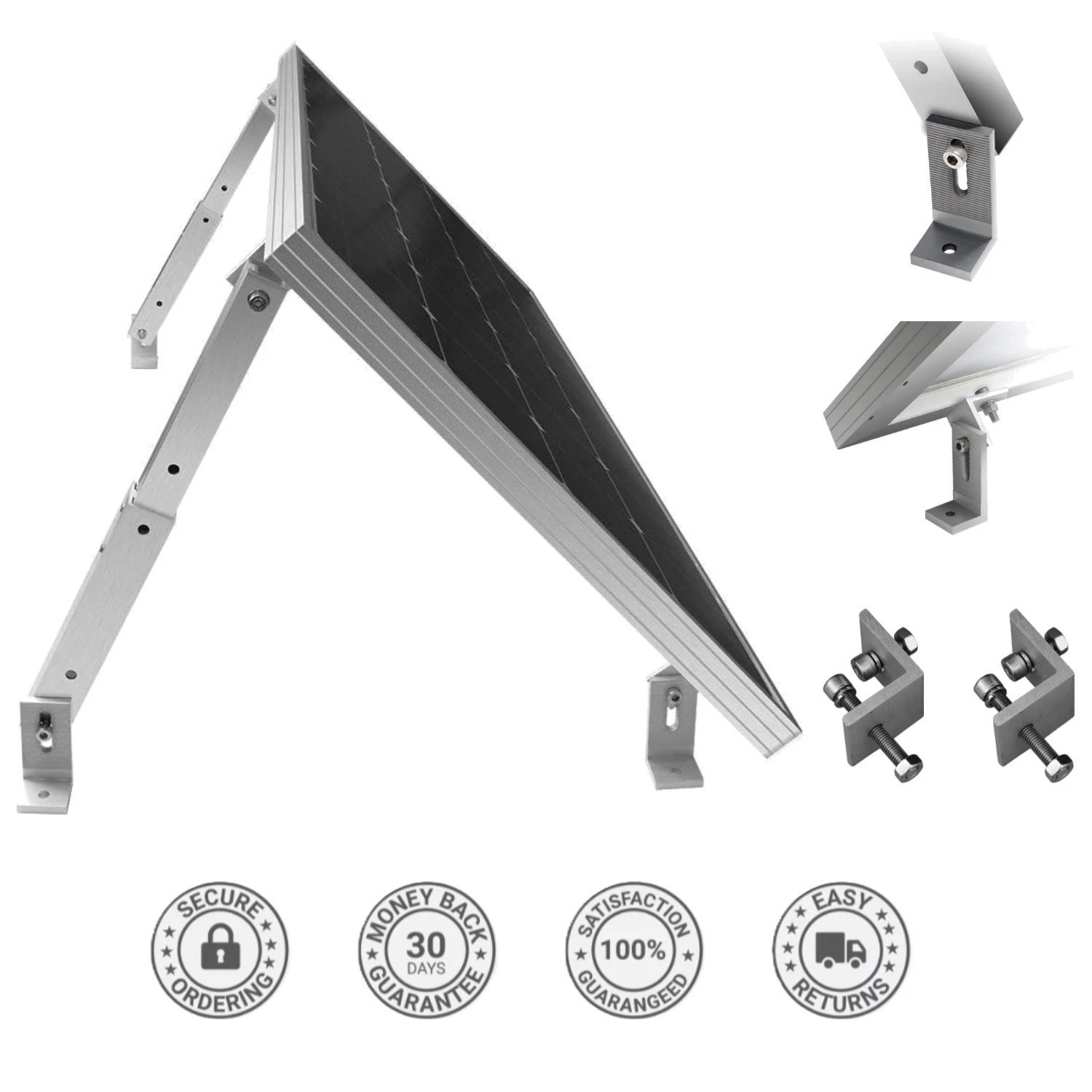 Adjustable Solar Panel Tilt Mount Bracket for 150W Roof, RV, Boat – Silver