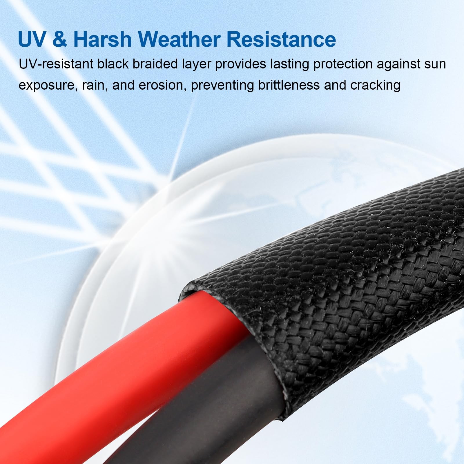 10AWG Solar Cable 10ft Solar Panel Extension Cord PV Wire Flame Retardant Waterp