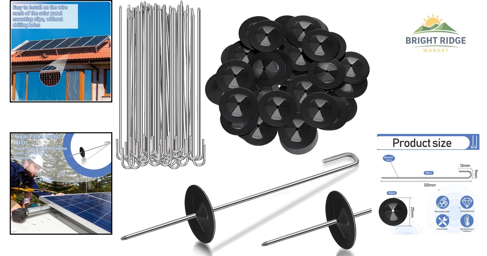 Solar Panel Guard Clips Set with J-Hooks and Washers for Secure Fastening