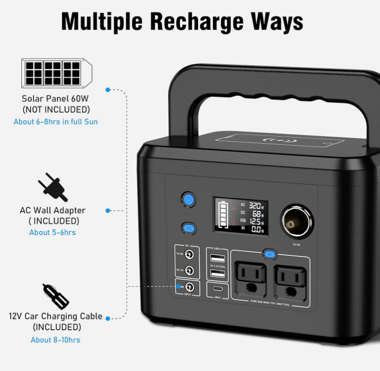 Estación de Energía Portátil 350W 260Wh con 2 AC Onda Pura para Camping, Nuevo