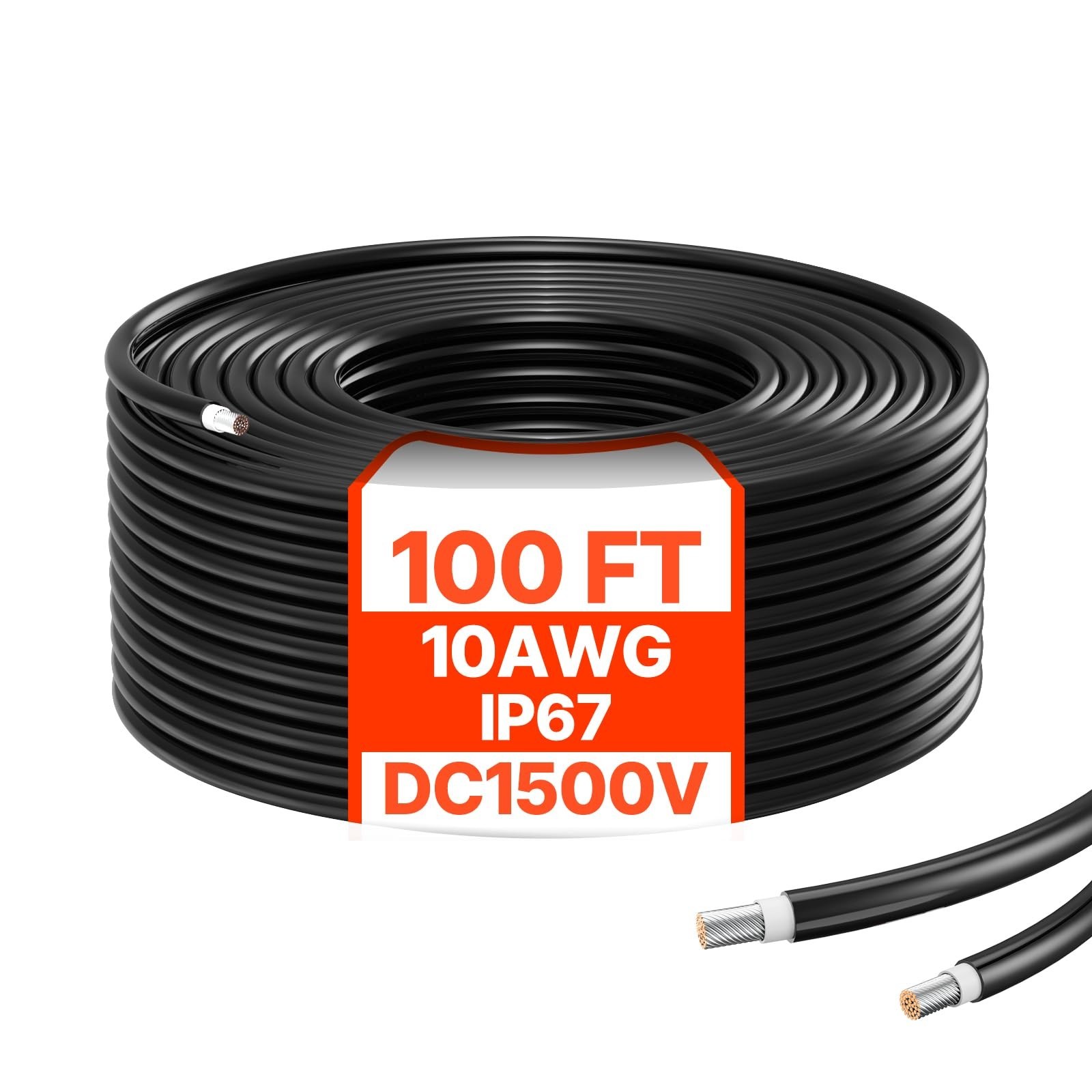 100FT Solar Panel Wire 10AWG Tinned Copper PV Cable IP67 Waterproof Outdoor Cord