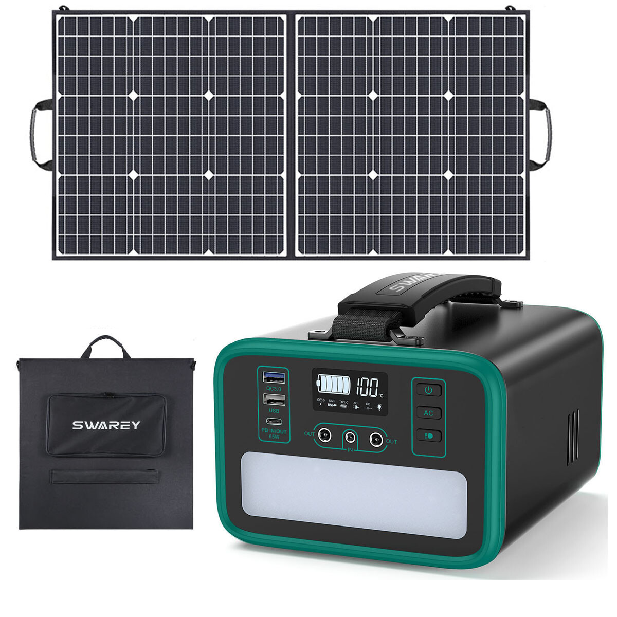 166- 518Wh Solar Generator Portable Power Station with 100W Foldable Solar Panel