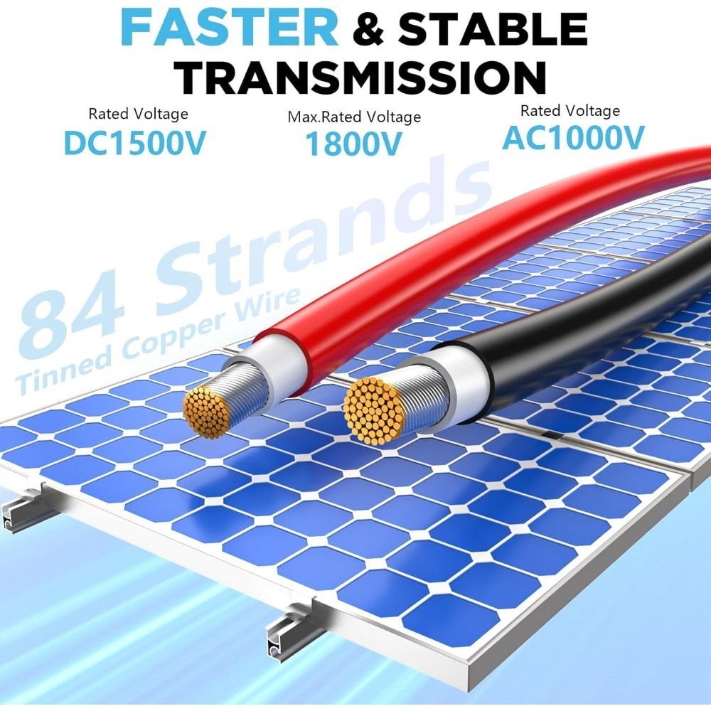10 Gauge Solar Panel Extension Cable 50 Feet Tinned Copper PV Wire for Home RV