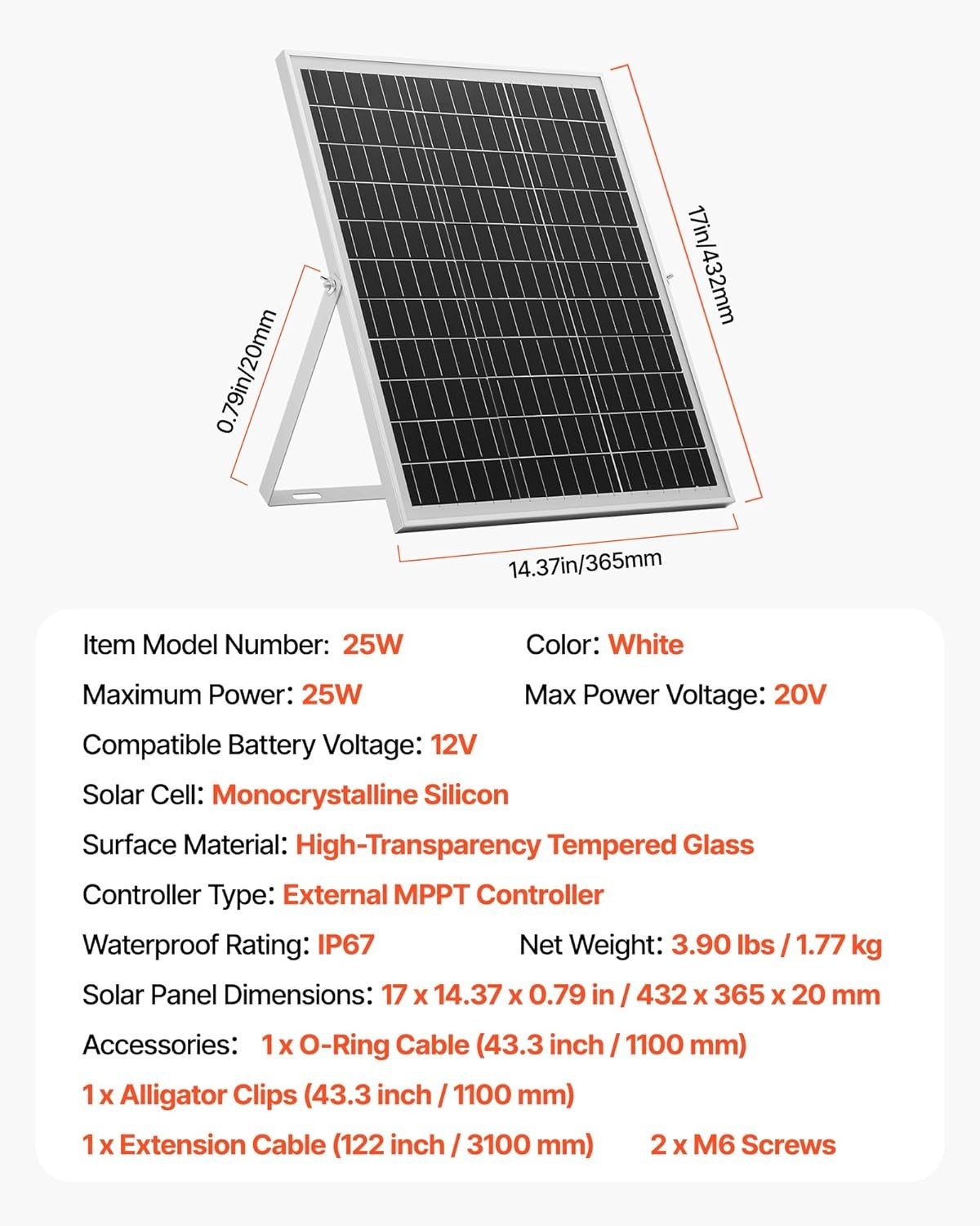 25W 12V Solar Panel Battery Charger, Solar Battery Trickle Charger Maintainer…