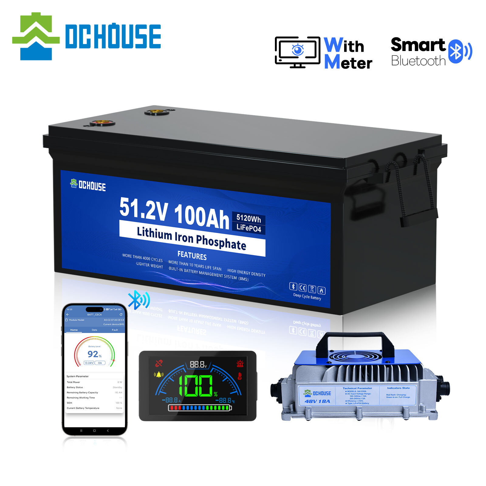 48V 100Ah Lithium Golf Cart Battery with 48V 18A Charger Trolling Motor RV