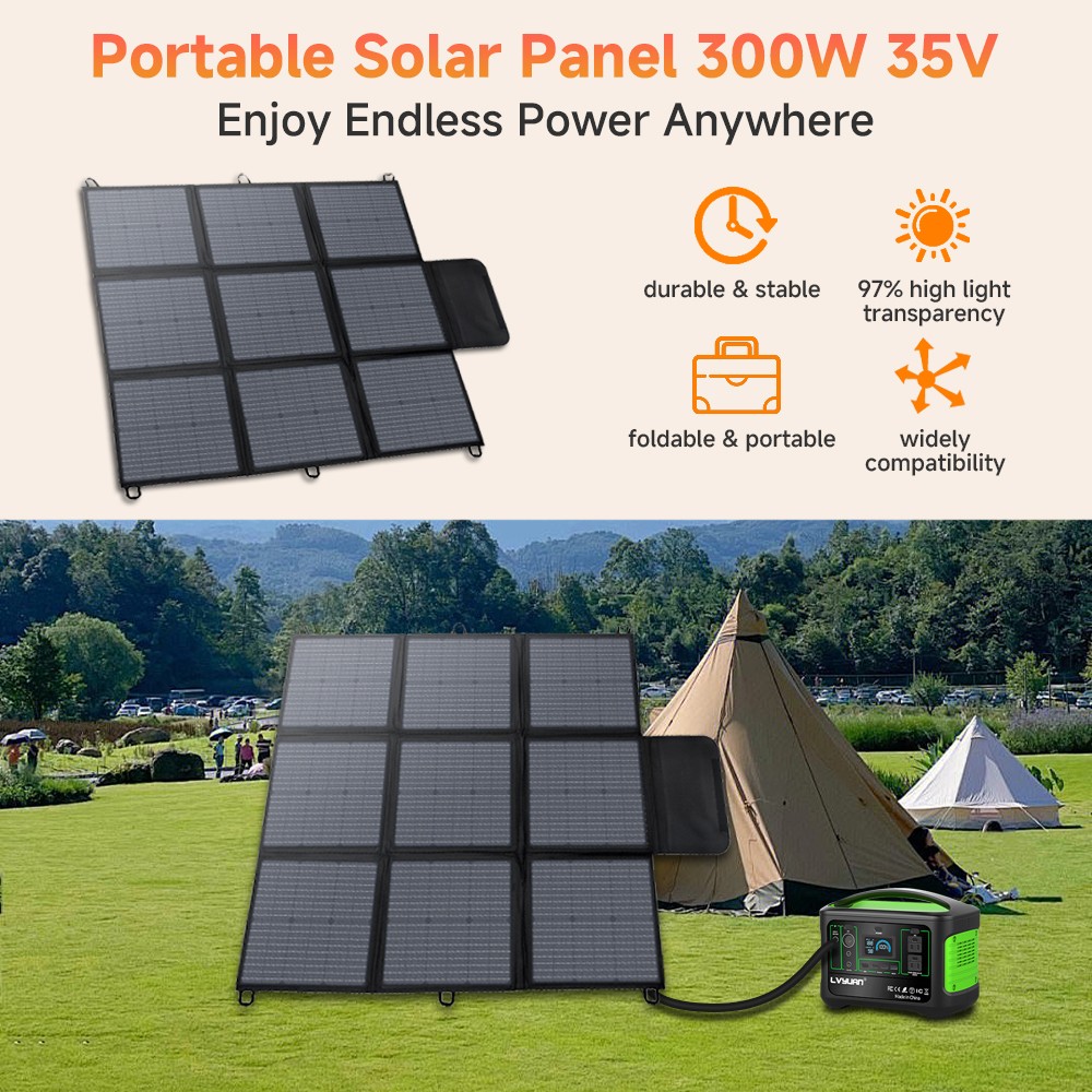 300W Foldable Portable Solar Panel kit for Power Station Charging Camping Mono