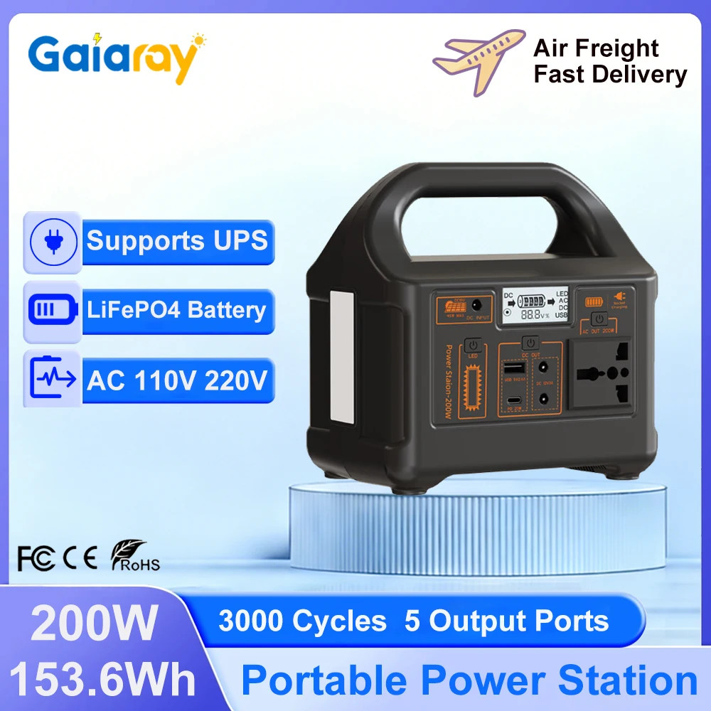 200W Portable Power Station 153.6Wh Lifepo4 Battery AC 110V 220V Solar Generator