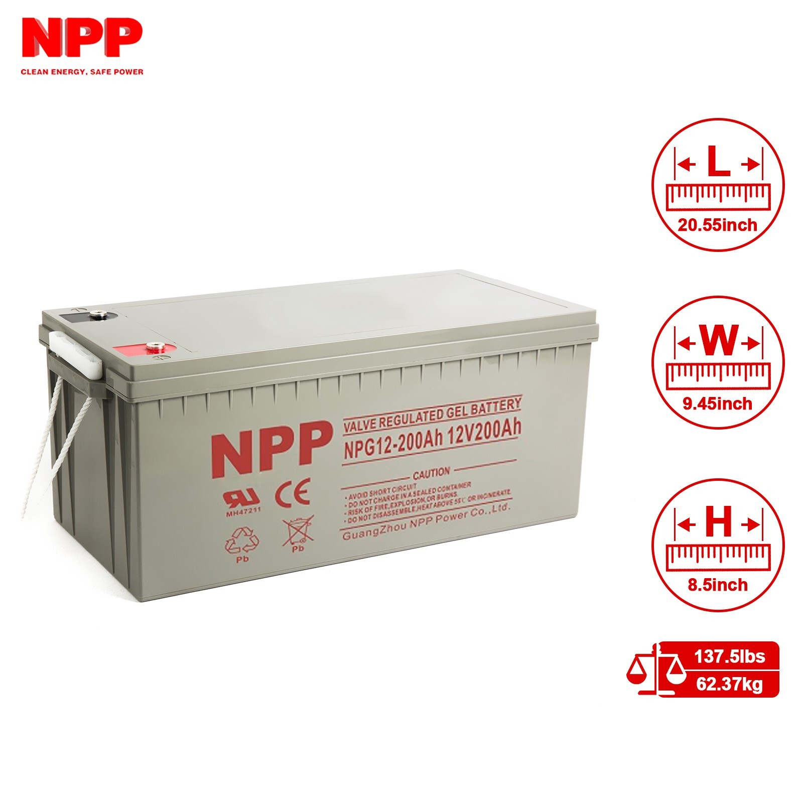 NPG12-200Ah Gel Battery 12V 200Ah For Solar Power UPS Marine Boat RV