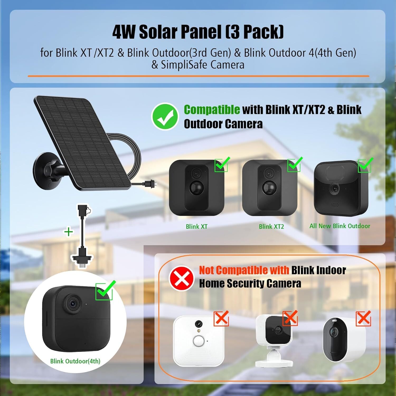 3 Pack Solar Panel for Blink Outdoor 4(4th Gen)/Blink XT/XT2 and Blink Outdoor