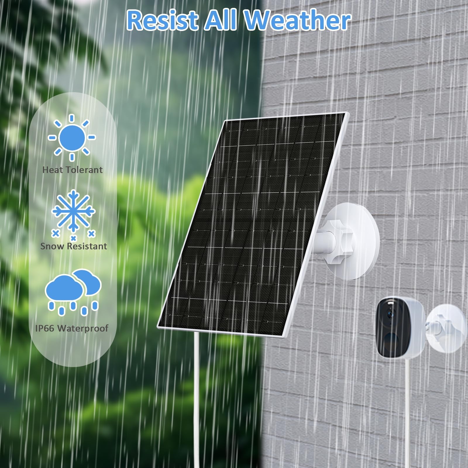Solar Panel 6W Micro USB USB-C 5V IP66 360° Mount 9.8ft Cable 1 Pack White