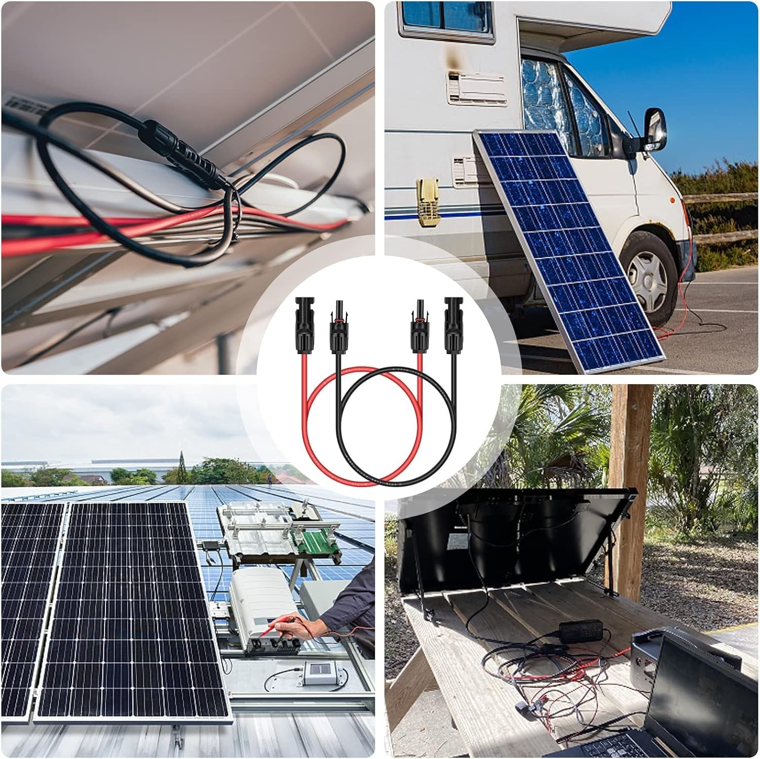 3 Feet 10AWG Solar Extension Cable with Solar Panel Female and Male Connector…