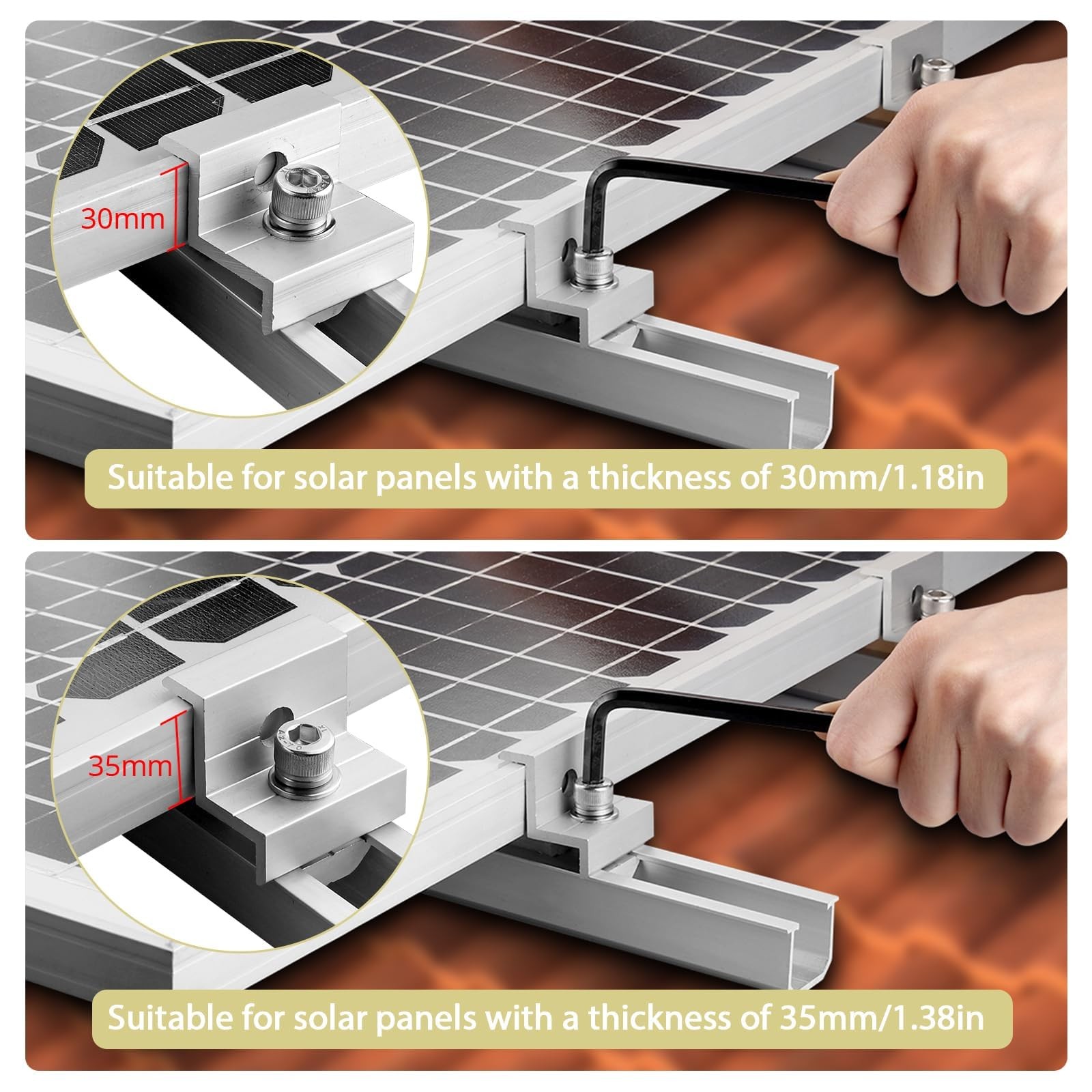 Anbte Solar Panel Bracket Kit, 6 Pcs 7.87 in Aluminium Solar Panel Mounting Rail
