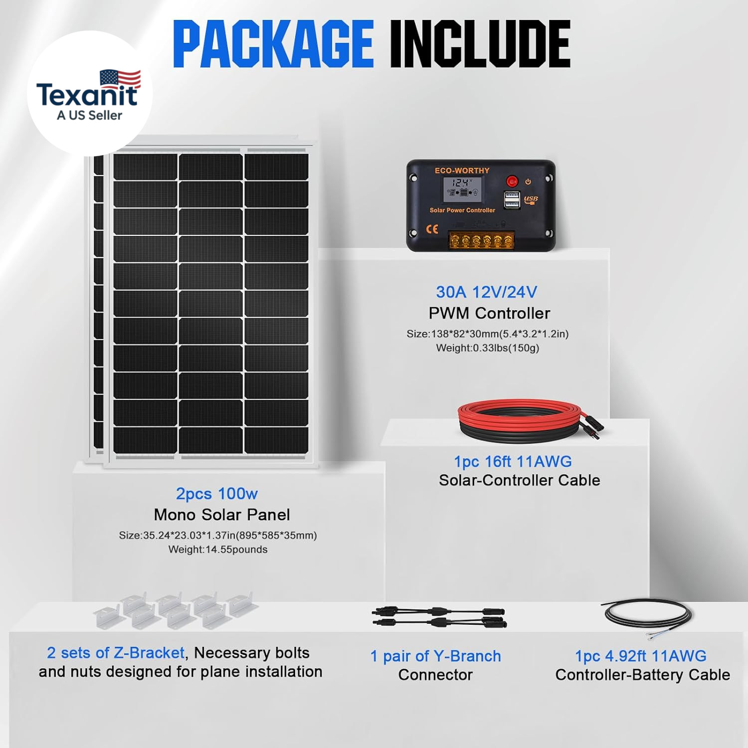 200 Watts 12 Volt/24 Volt Solar Panel Kit with High Efficiency Monocrystalline S