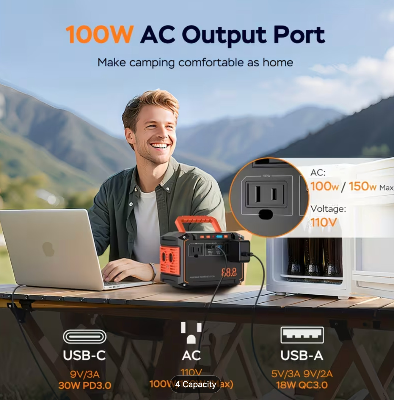 88.8WH Solar Generator Portable Power Station with 30W Solar Panels, 24000mAh