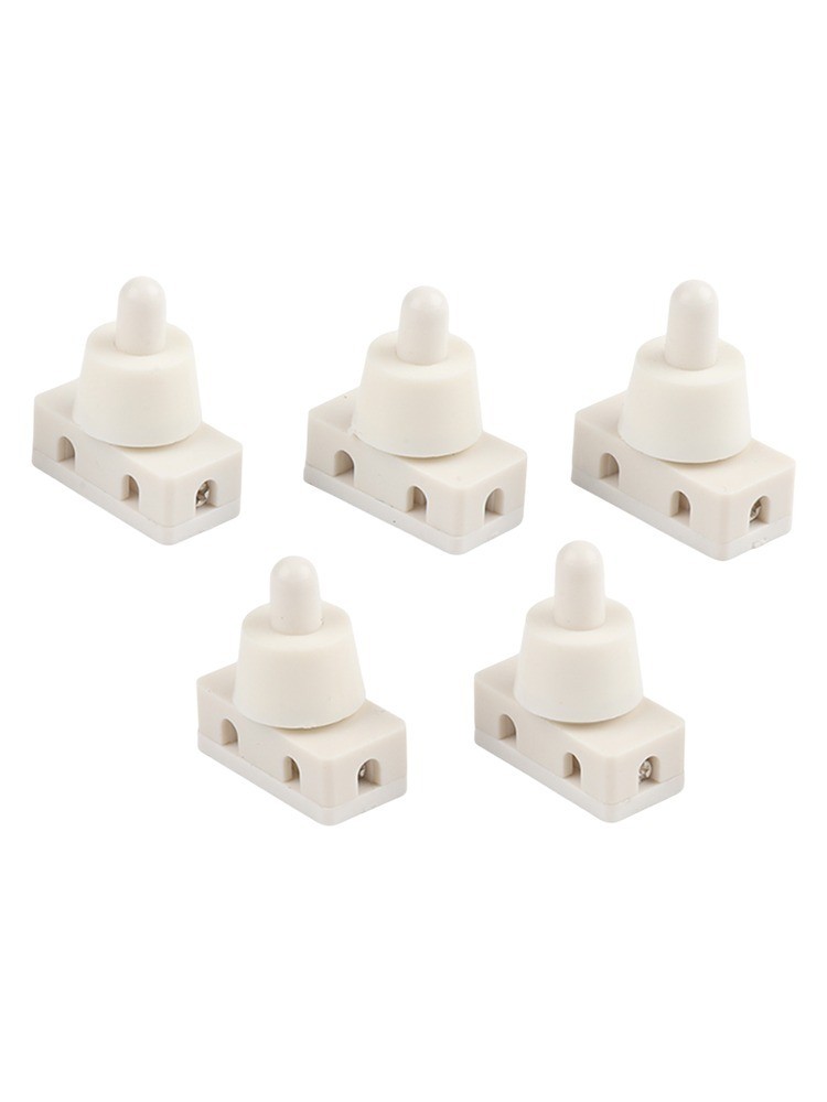 White Selflocking Push Button Switch Plastic 2A 250V for Lamp 5 Pieces Pack