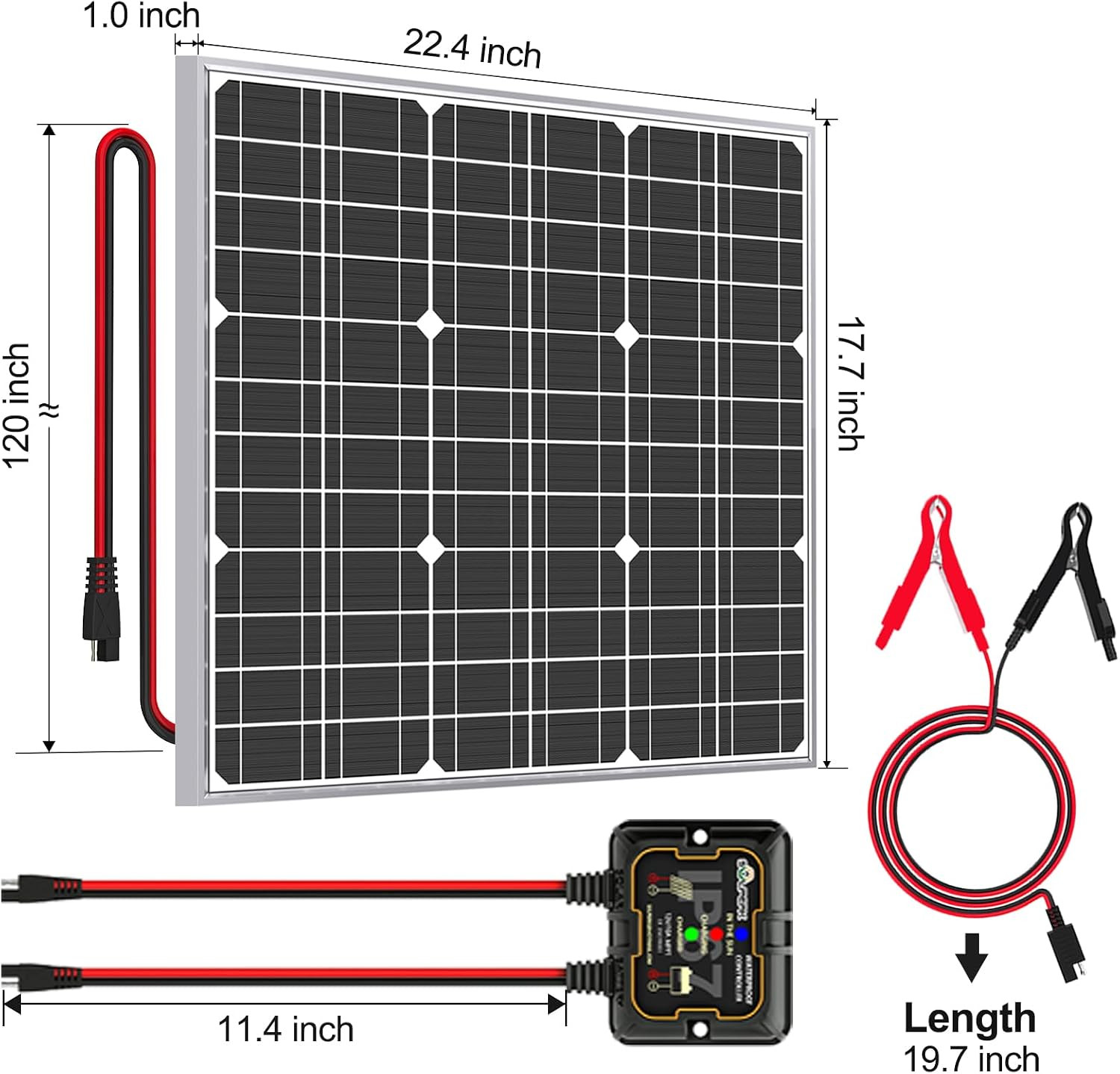 Solar Panel Kit 50W 12V, Waterproof Solar Battery Trickle Charger Maintainer + S