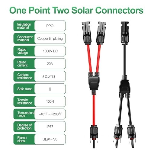 Solar Y Branch Parallel Connector 1 to 2 M/FF F/MM for Solar Panel 14AWG 10AWG