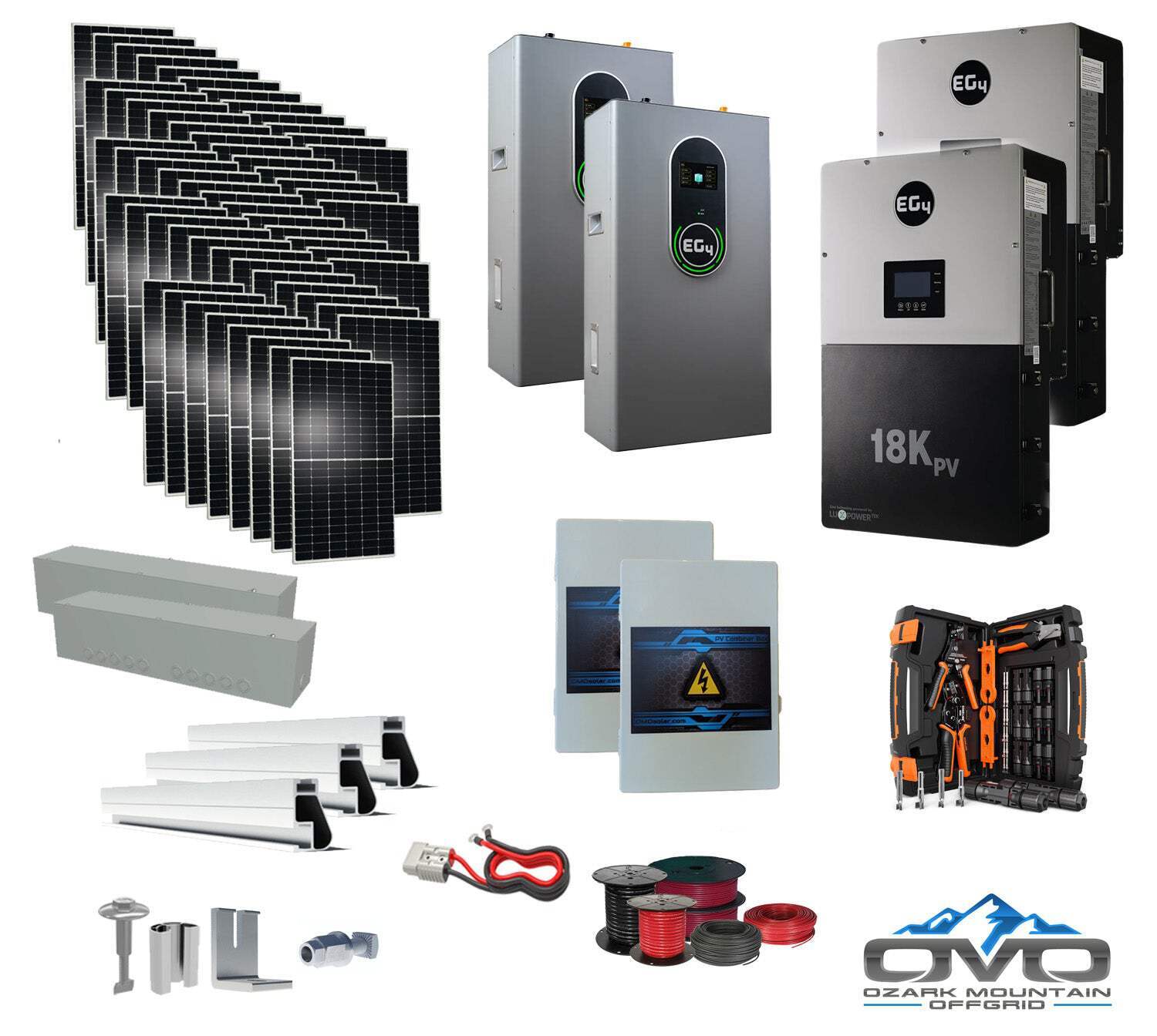 30KW Complete Offgrid Solar Kit + EG4 18kPV + 2x 14.3KW 48V EG4 Lithium Indoor W