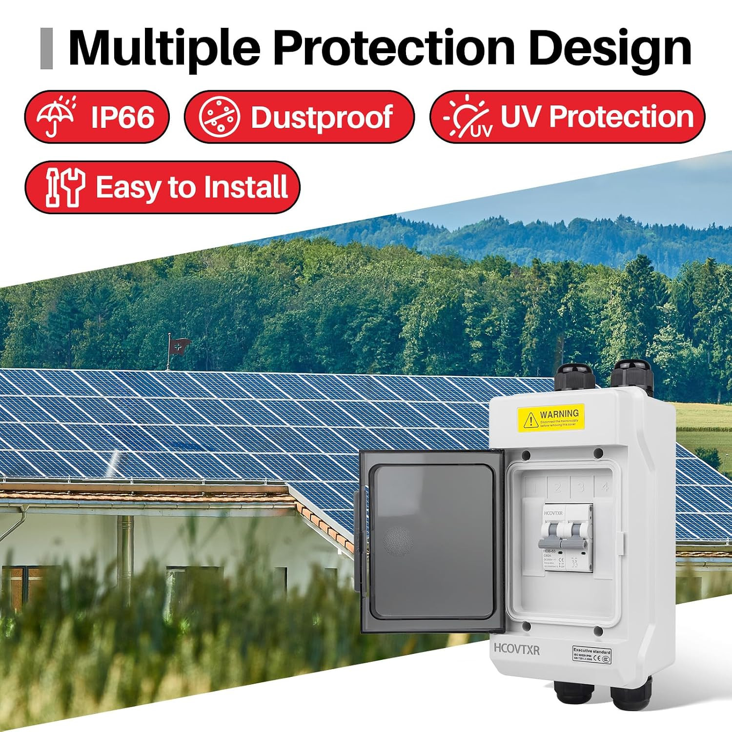 Solar Panel Disconnect Switch 60A 550VDC Solar Shut off Switch 2 Poles Outdoor D