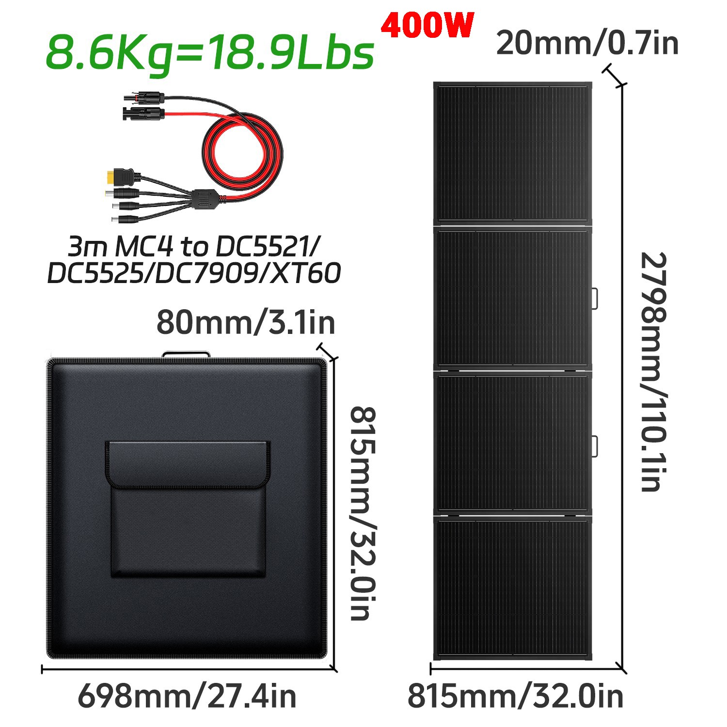 500W 400W 300W 200W Foldable Portable Solar Panel ETFE Solar Charger for Camping