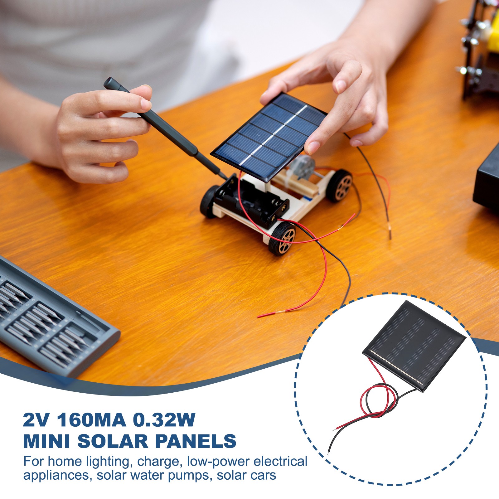 5 Pcs 2V 0.32W 160mA Mini Solar Panels with 2 Cable 50mm x 50mm