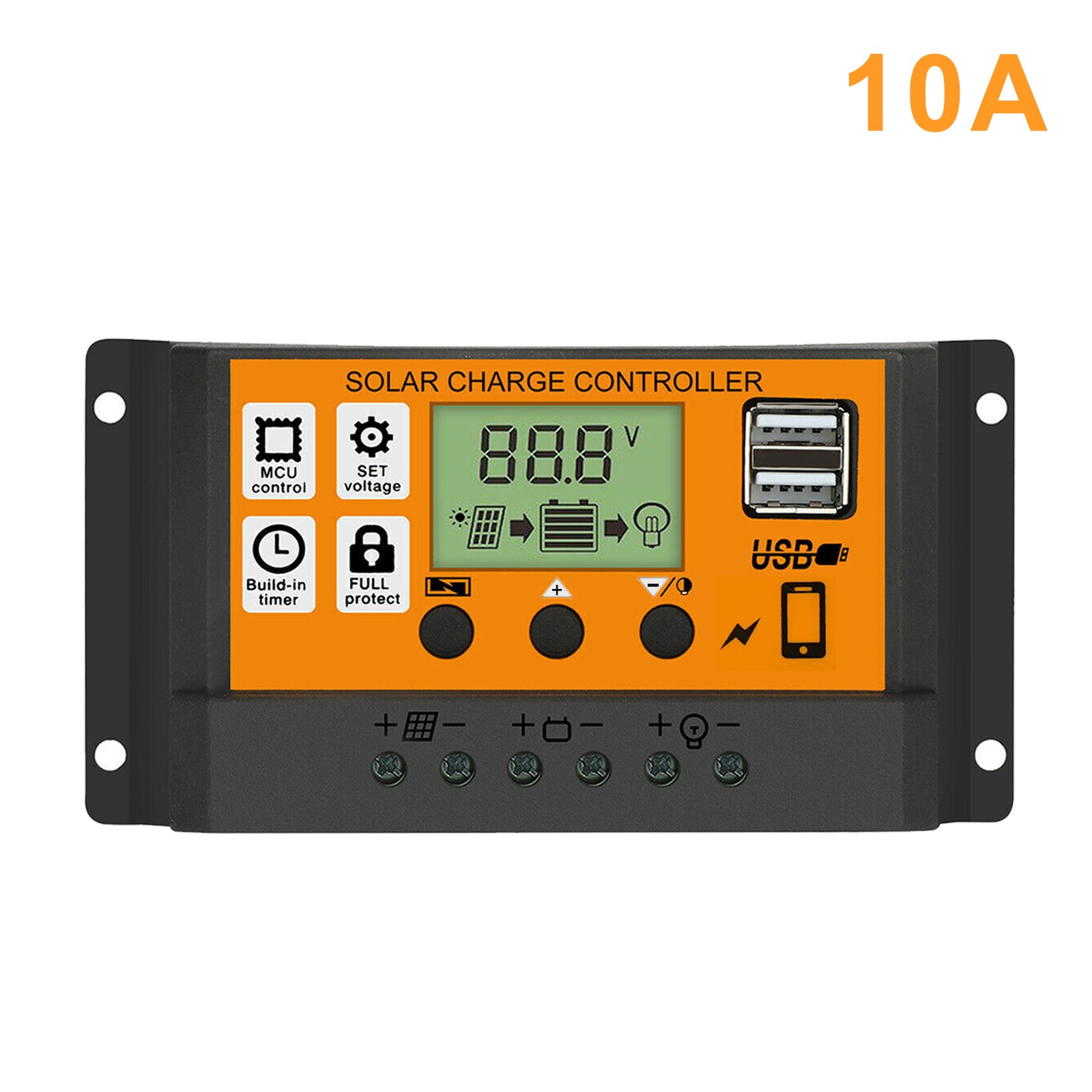 10-90A Solar Panel Regulator Battery Charge Controller LCD Auto Dual USB 12V/24V