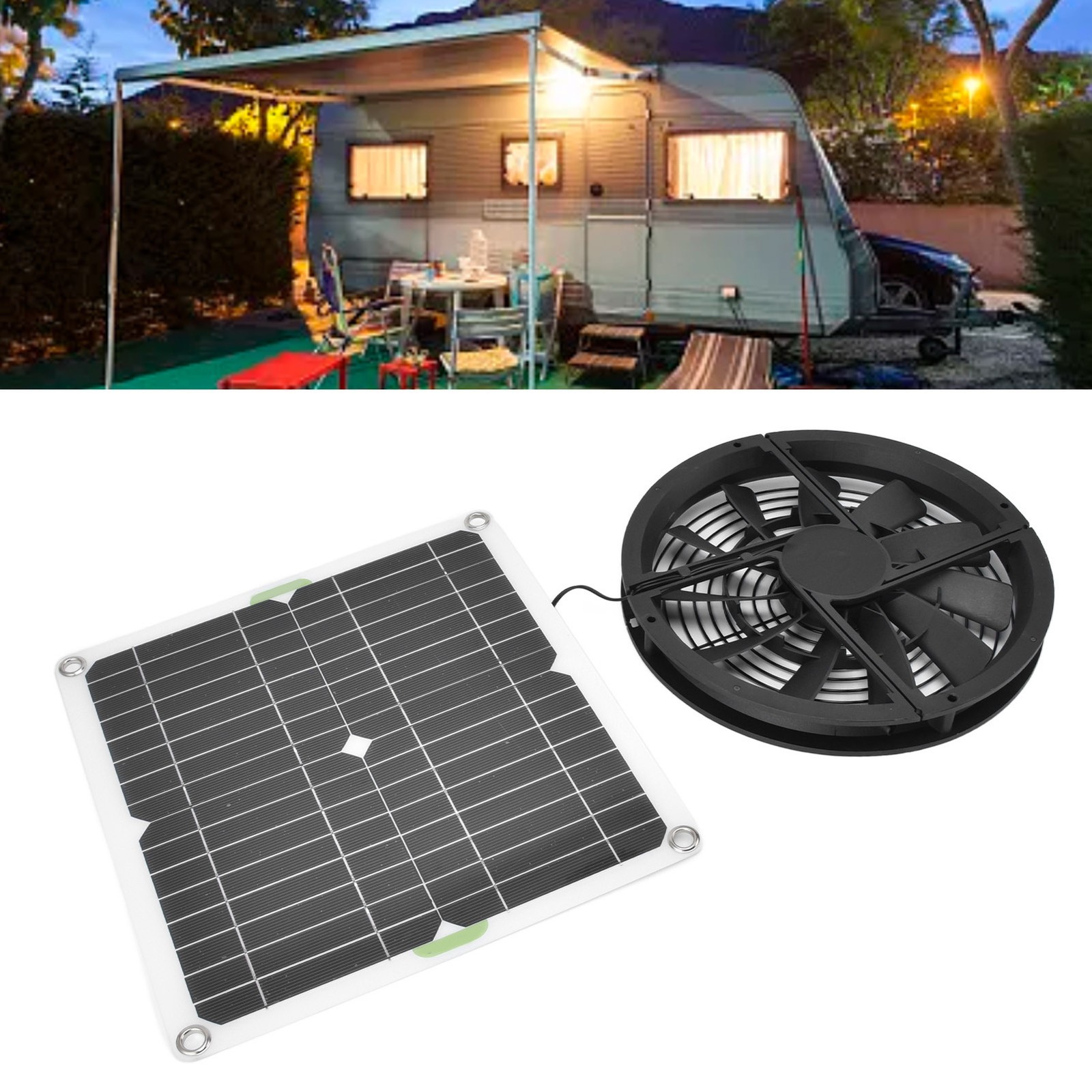 Solar Panel Fan Kit 10in 100W Waterproof Solar Panel Round Ventilation OKCZ