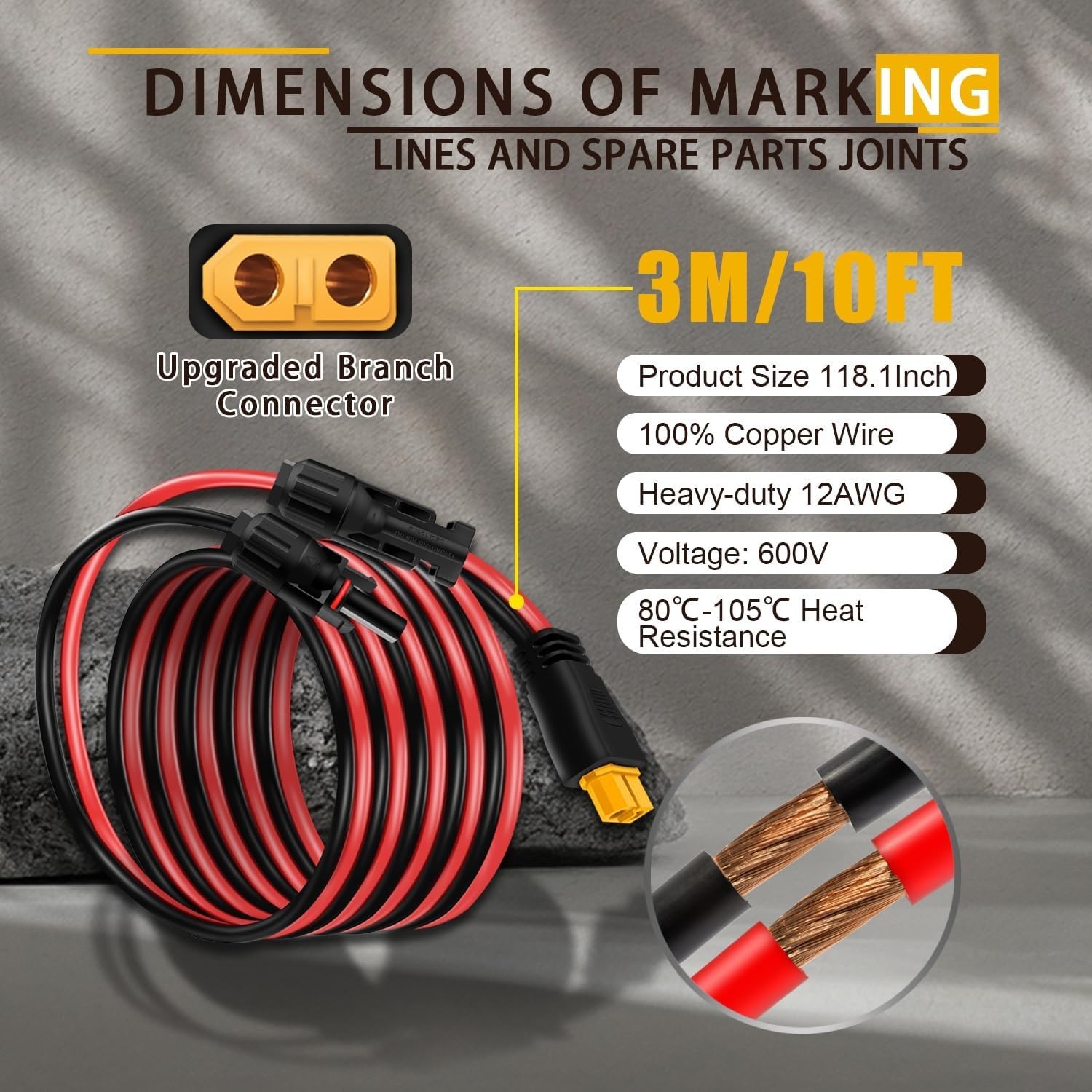 10ft Solar Panel Cable for Ecoflow Anker SOLIX 12AWG for MC-4 to XT60