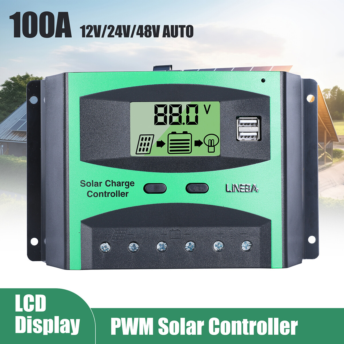 12/24V 10-100A MPPT PWM Solar Charge Controller Panel Battery Regulator Dual USB