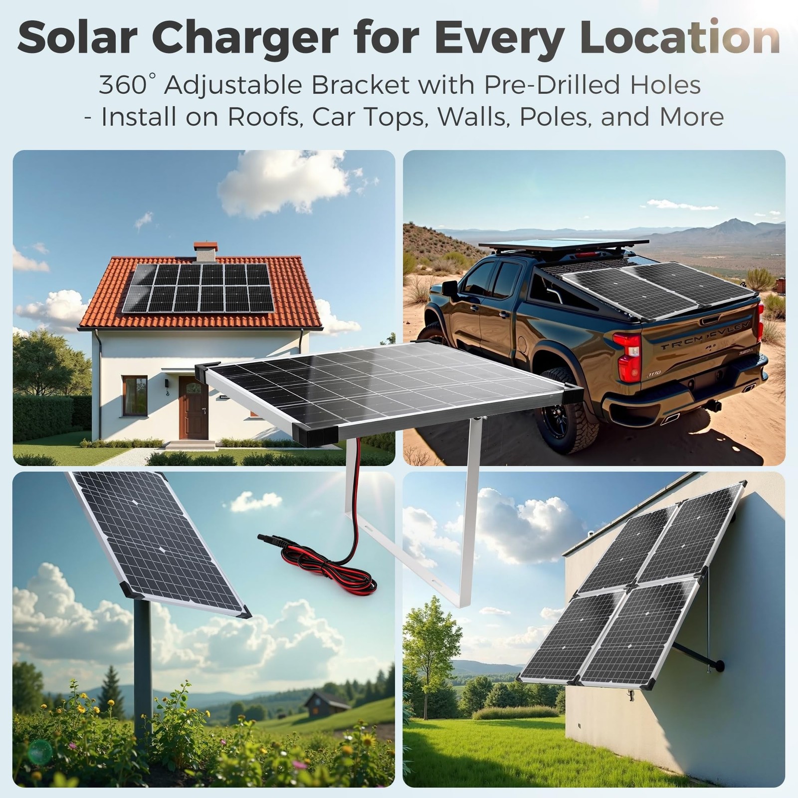 Voltset 12V Solar Battery Charger – 20W Waterproof Solar Panel Kit