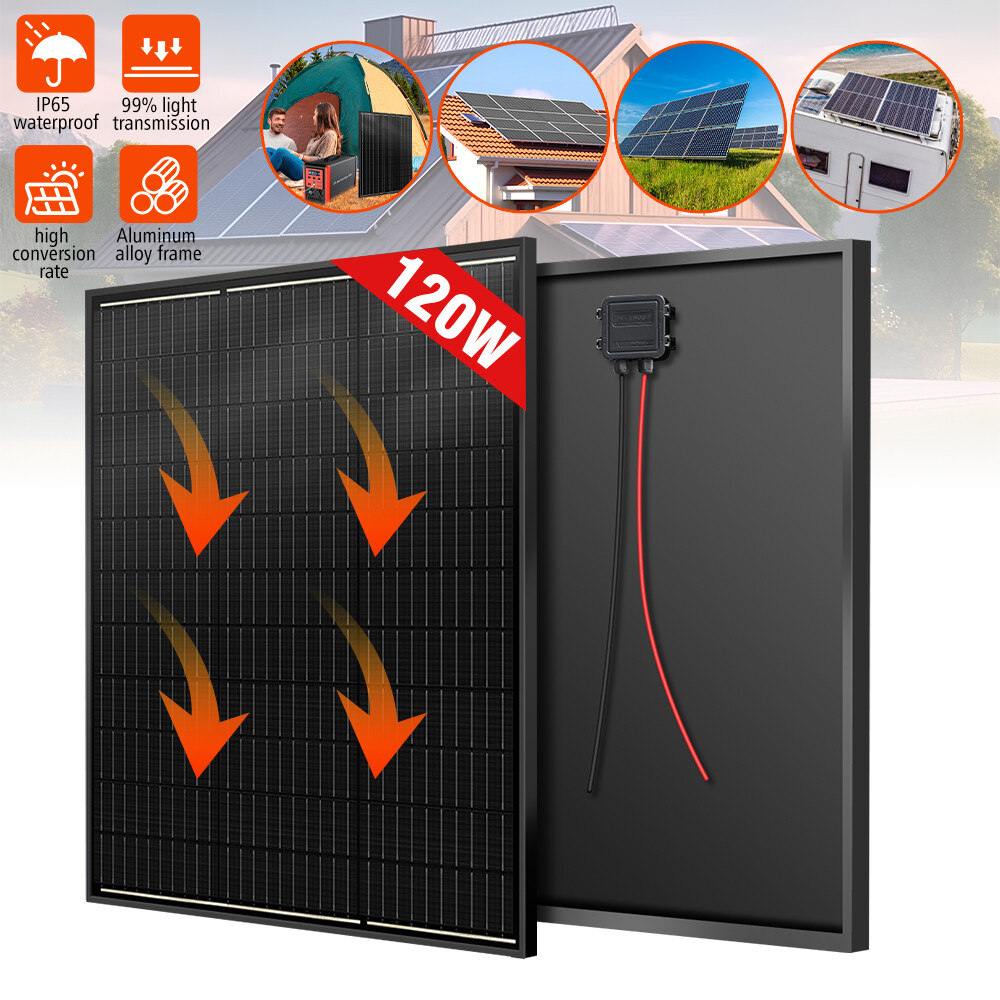 200W Monocrystalline Solar Panel All Black 12V Battery Charger RV Marine Boat