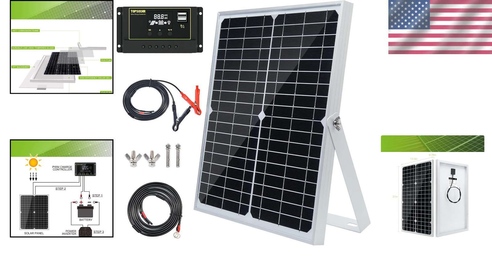 Monocrystalline Solar Panel Kit with Charge Controller