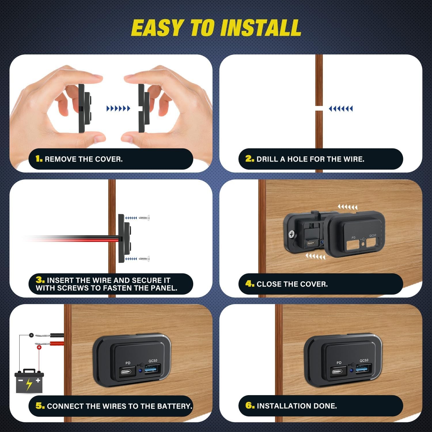 Nilight 2 Pack Socket Panel 12V 24V Dual USB Outlet PD Type C QC3.0 Surface Moun