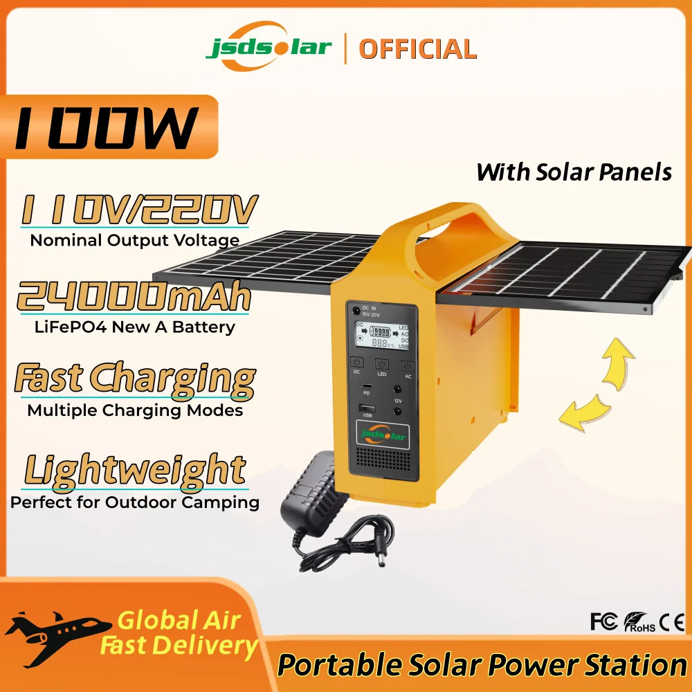 100W Portable Solar Power Station Generator Output AC 220V 110V Lifepo4 Power Ba