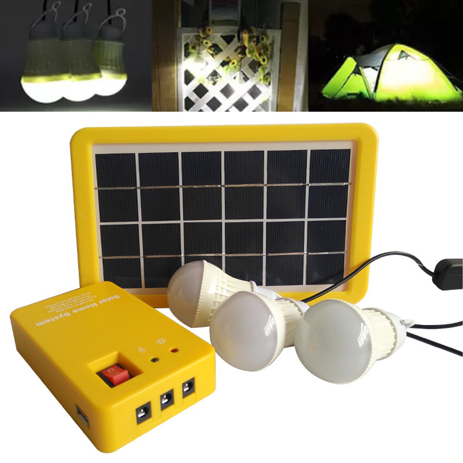 Portable Solar Light Kit 5V Usb 3 Led Bulbs Home Emergency Power System
