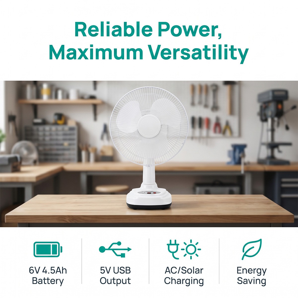 12″ Desktop Solar Fan Portable Rechargeable Camping Fan w/ Emergency Light Kit