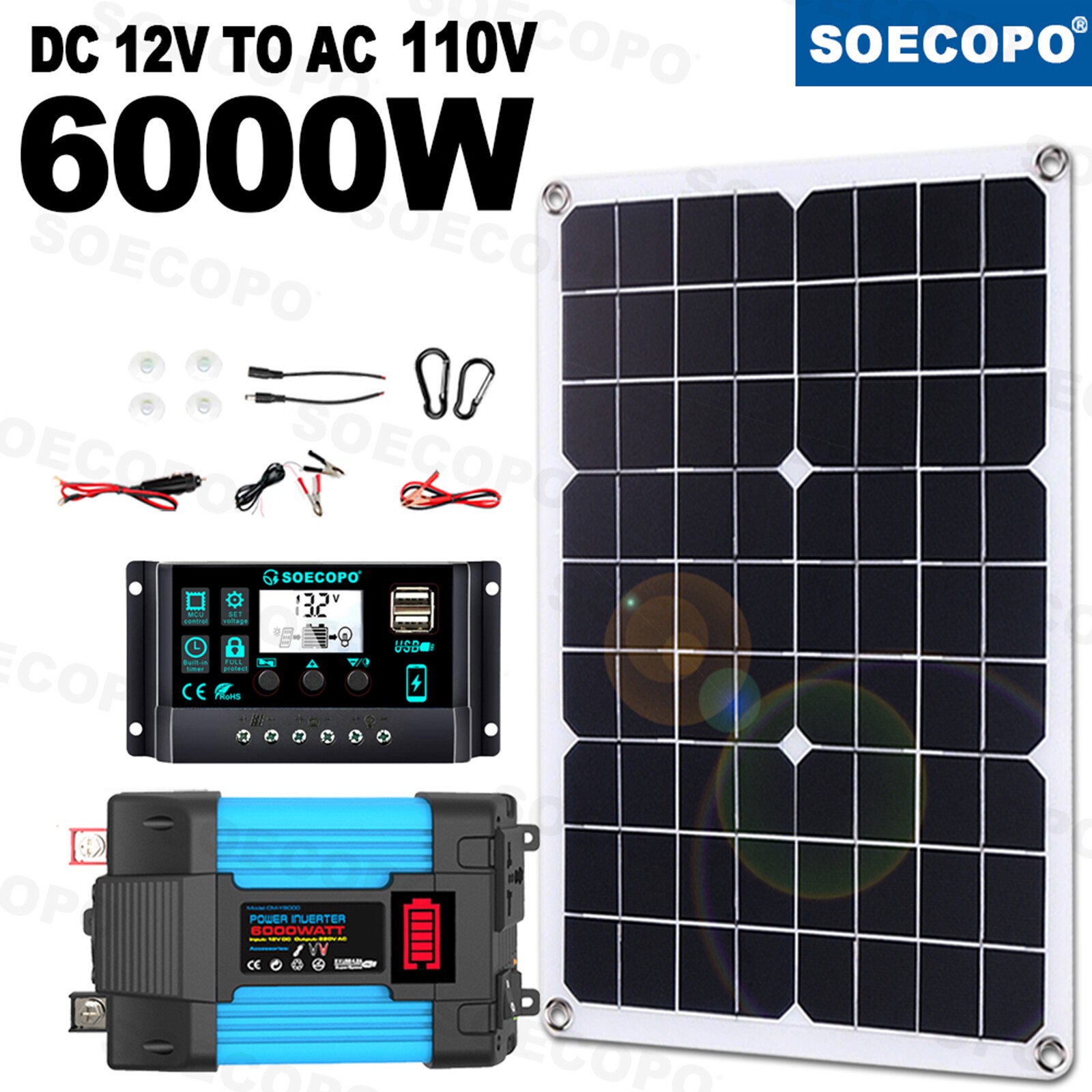 6000W Solar System DC12V to 110V/220V Inverter System100A Controller 500W PaneP8